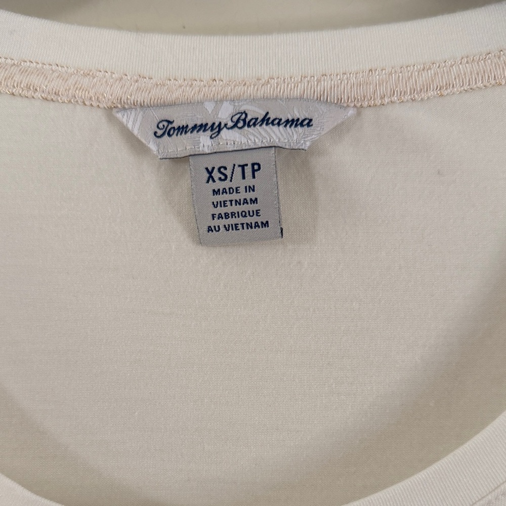 Tommy Bahama White Long Sleeve Tee with Gold Pineapple sequin Graphic design - Picture 7 of 13